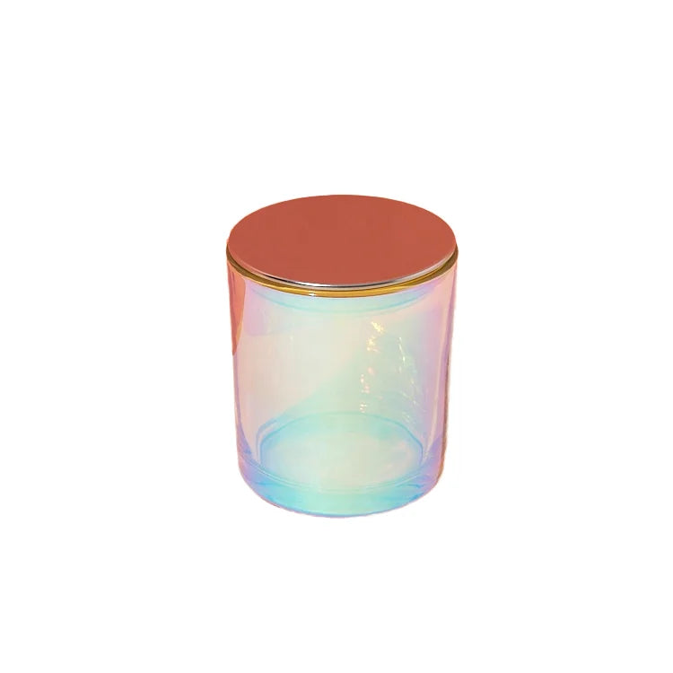 8oz 10oz 14oz Empty Colourful Glass Jars Custom Luxury Cylinder Vessel Candle Eco-Friendly Iridescent Lid Home Decoration Easter