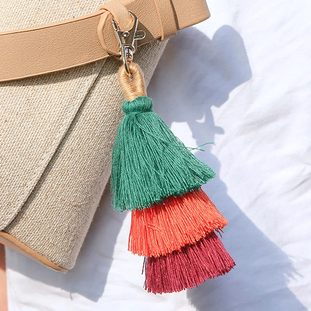 Handmade Colorful Bohemia Tassel Bag Charm Ornaments Keychain Key Holder Boho Jewelry Gift for Women
