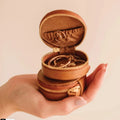 Custom Logo Wholesale Small Round Pu Leather Mini Case with Velvet Insert for Ring Necklace Travel Leather Jewelry Organizer Box