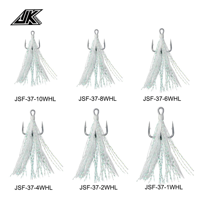 JK JSF-37-WHL Barbed Tripe Saltwater Luminous 3X Strong High Carbon Steel Feather Treble Hook