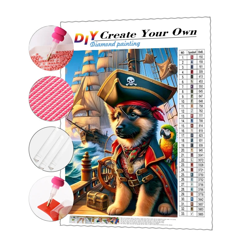 5D DIY Diamond Painting Set Printed Funny Animals & Dog Captain Pattern with AB Rhinestones for Home Decor