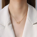 Fashion Design Double Circle Pendant Gold Plated Stainless Steel Chain Chokers Necklace for Women