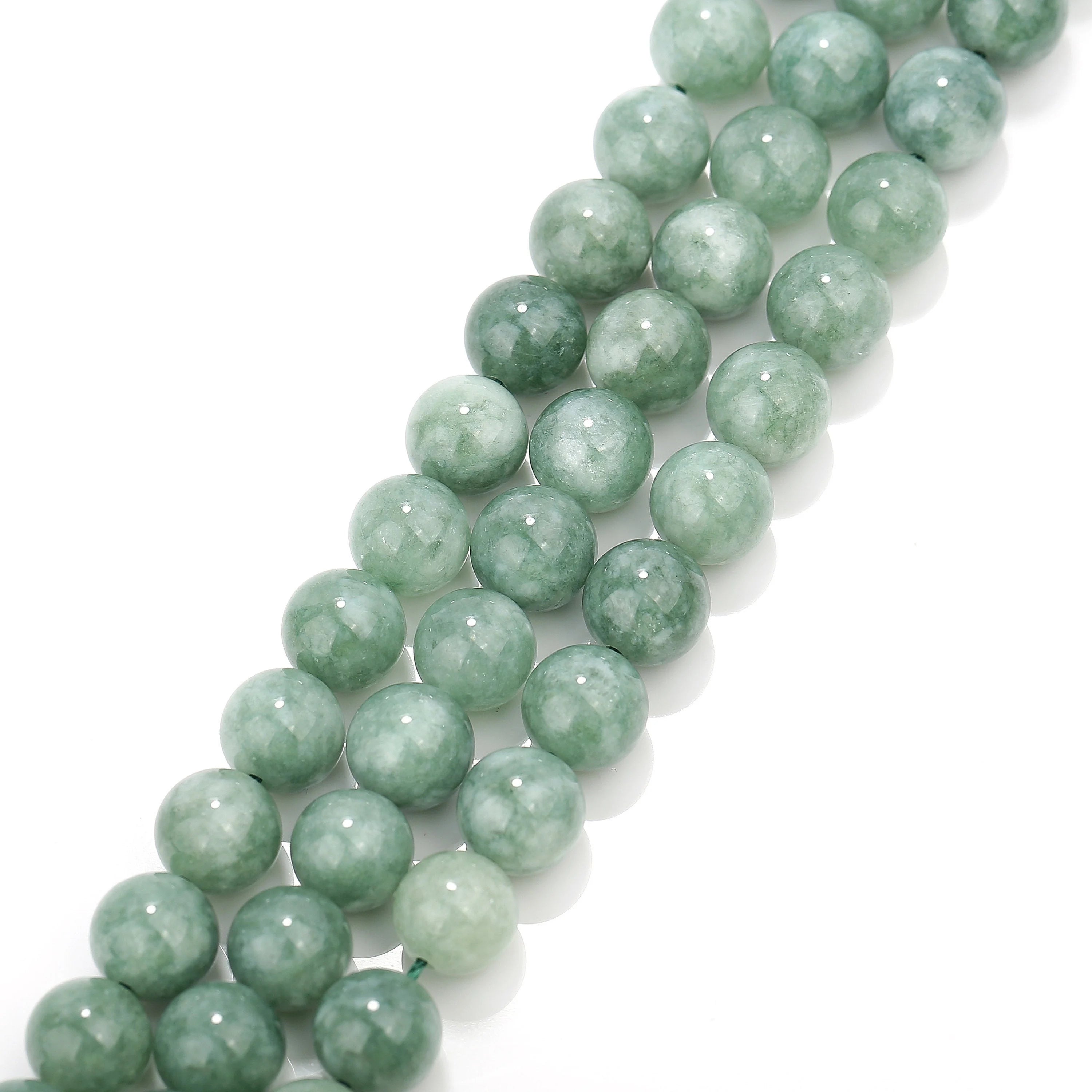 Loose Bulk Smooth Round Cloudy Green Dyed Jade Gemstone Strands Stone Beads for DIY Decor Jewelry Making 6mm 8mm 10mm