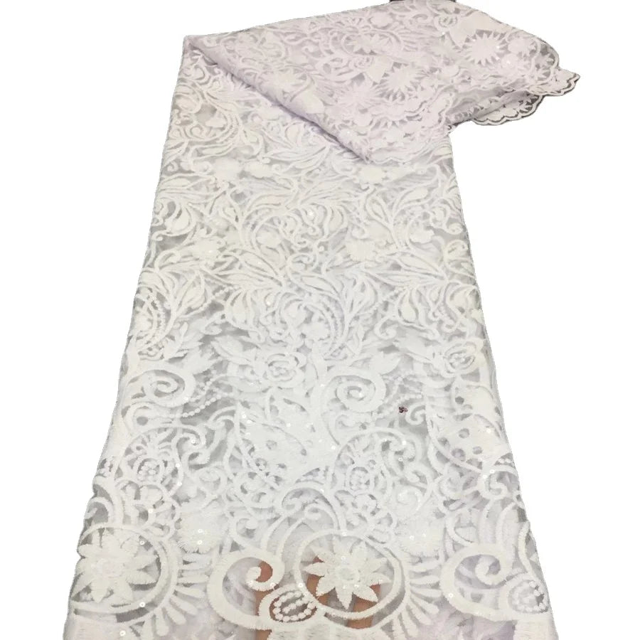 African Sequins Lace Fabric Embroidery Milk Lace Embroidery Fabric
