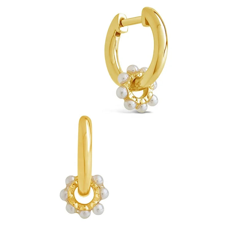 Wholesale 925 Sterling Silver 14K/18K Gold Plated Vermeil Dainty Unique Women Design Shell Pearl Charm Hoop Earring Fine Jewelry