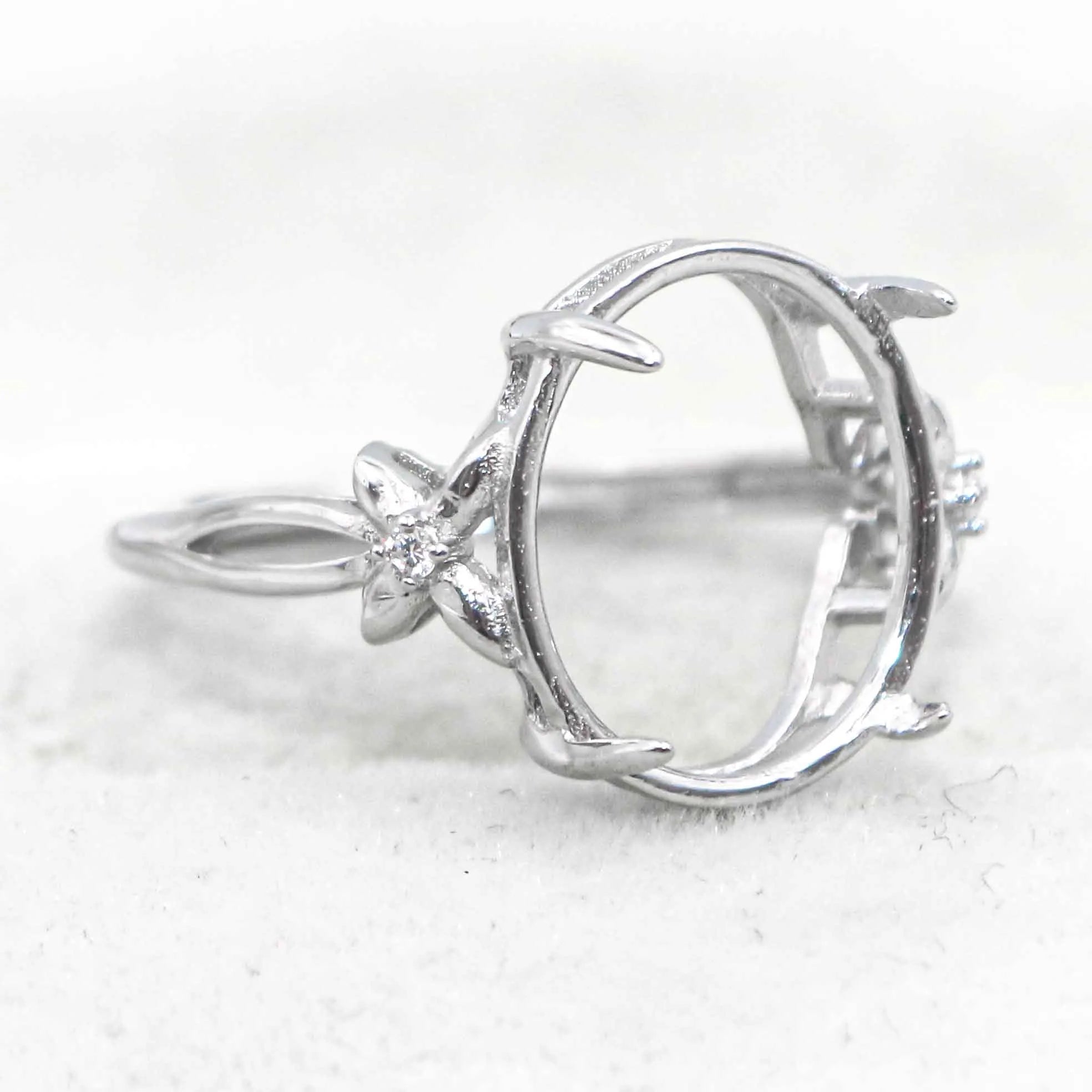 Sterling Silver 12*14mm Semi Mount Ring Empty Frame Blank Support Setting S925 Base Holder Without Center Stone for DIY Inlay