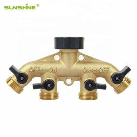 SUNSHINE 4 Way Brass Garden Hose Splitter Y-Type Watering Tap Connector Distributor for Outdoor Tap and Faucet