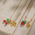 DAIHE Dainty Cute Colorful Strawberry Cherry Pendant Necklace 18K Gold Plated Stainless Steel Geometric Mushroom Necklace