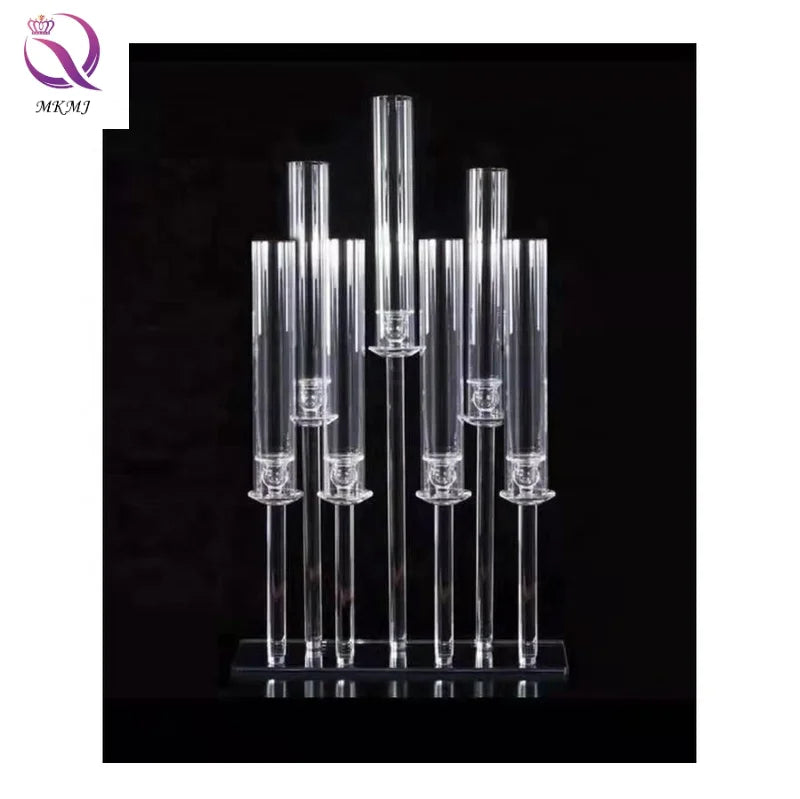 New Crystal 7 Arm Rectangular Candle Holder Wedding Table Centerpieces Dining Room Glass Candlestick Holder for Home Decor Party