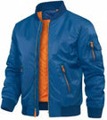 Wholesale Men's Slim Zip-Up Coated Satin Bomber Jacket Stand-Up Collar Padding Lining Winter Fleece Waterproof Windproof Blue