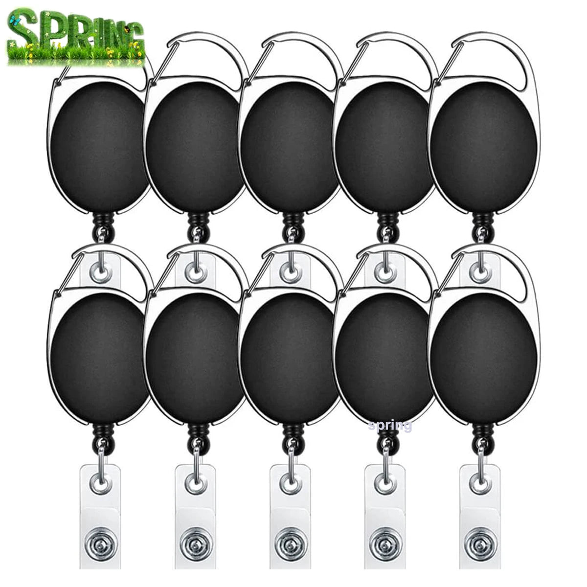 Employee ID Card Plastic Cover Retractable Reel kevlar Cable ID Name Card Badge Holder With Carabiner Badge Keychain