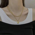 Fashion Stainless Steel Layered Link Chain Lock Necklace 18k Gold Plating Curb Chain Love Lock Necklace Jewelry