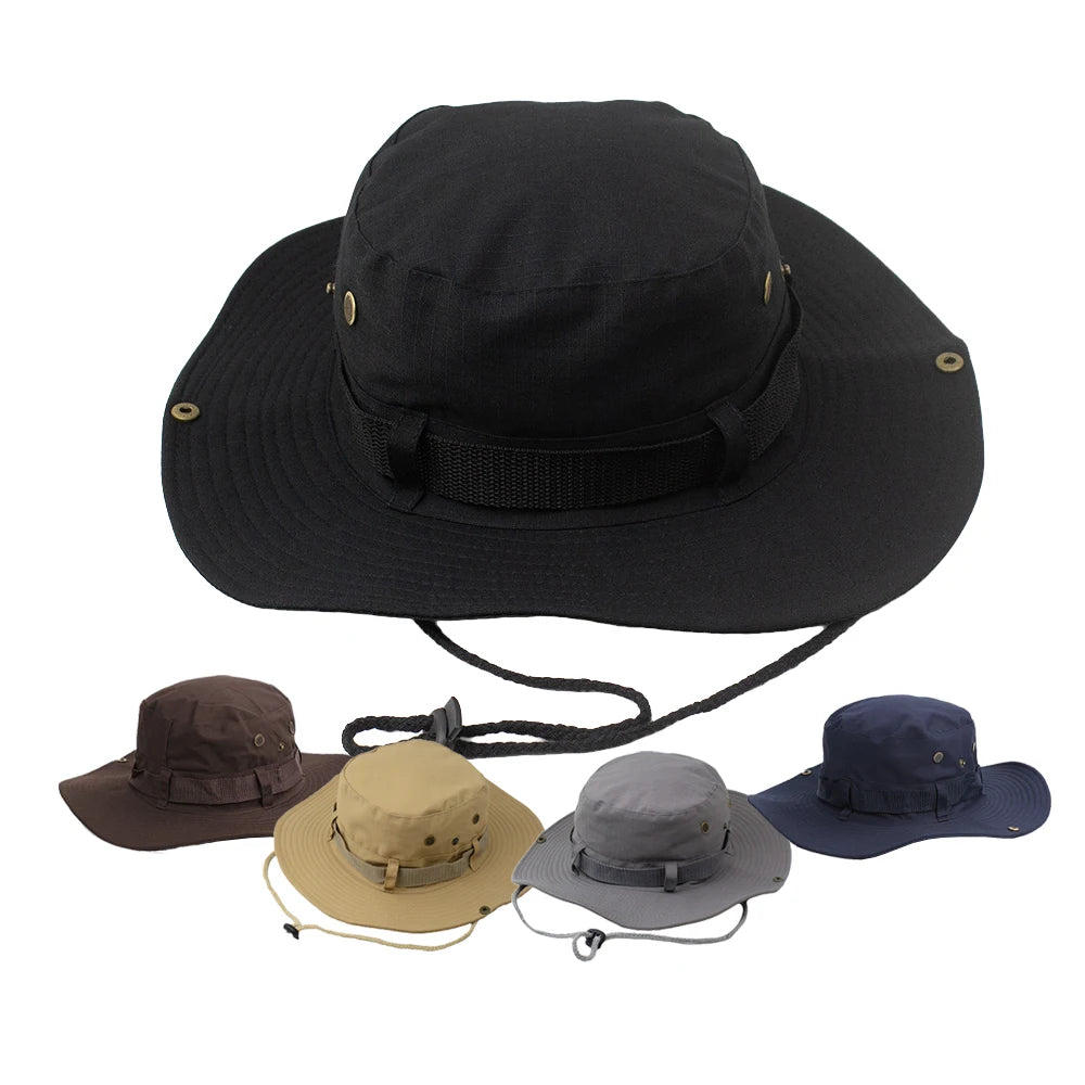 Men's Camouflage Tactical Boonie Hat Wide Brim Safari Fishing Hat Foldable Outdoor Sporty Cap for Climbing Hunting Shooting