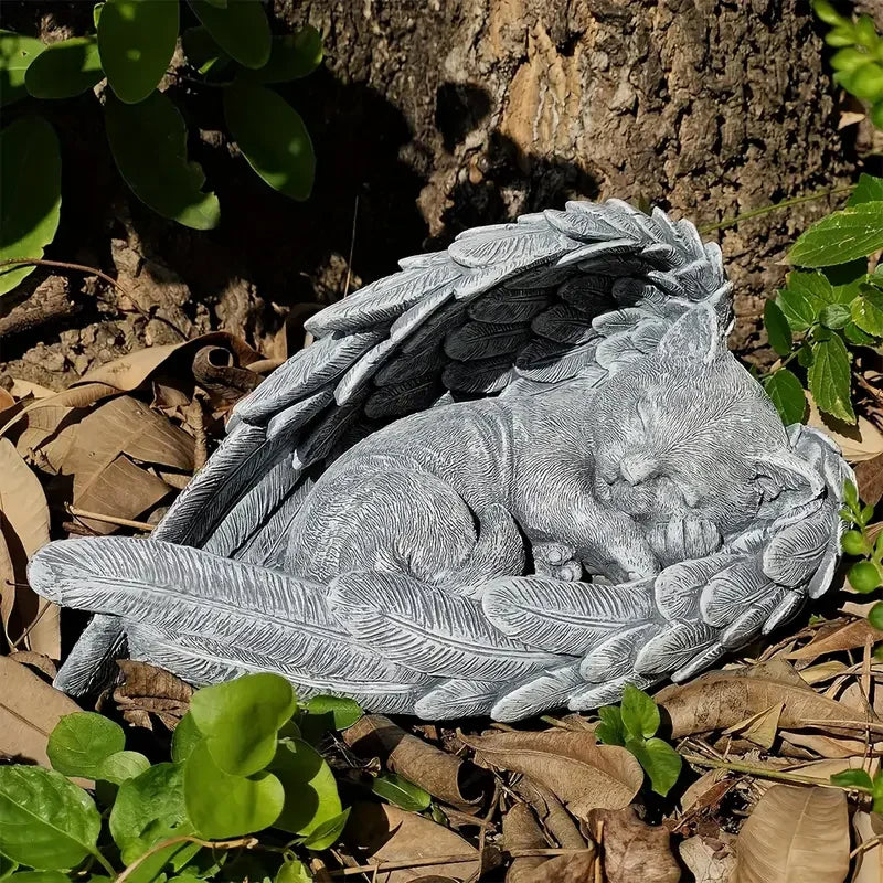 Heartfelt Cat Angel Resin Statue Glow-in-the-Dark Memorial Stone Winged Cat Design Pet Loss Durable Weatherproof Garden Indoor