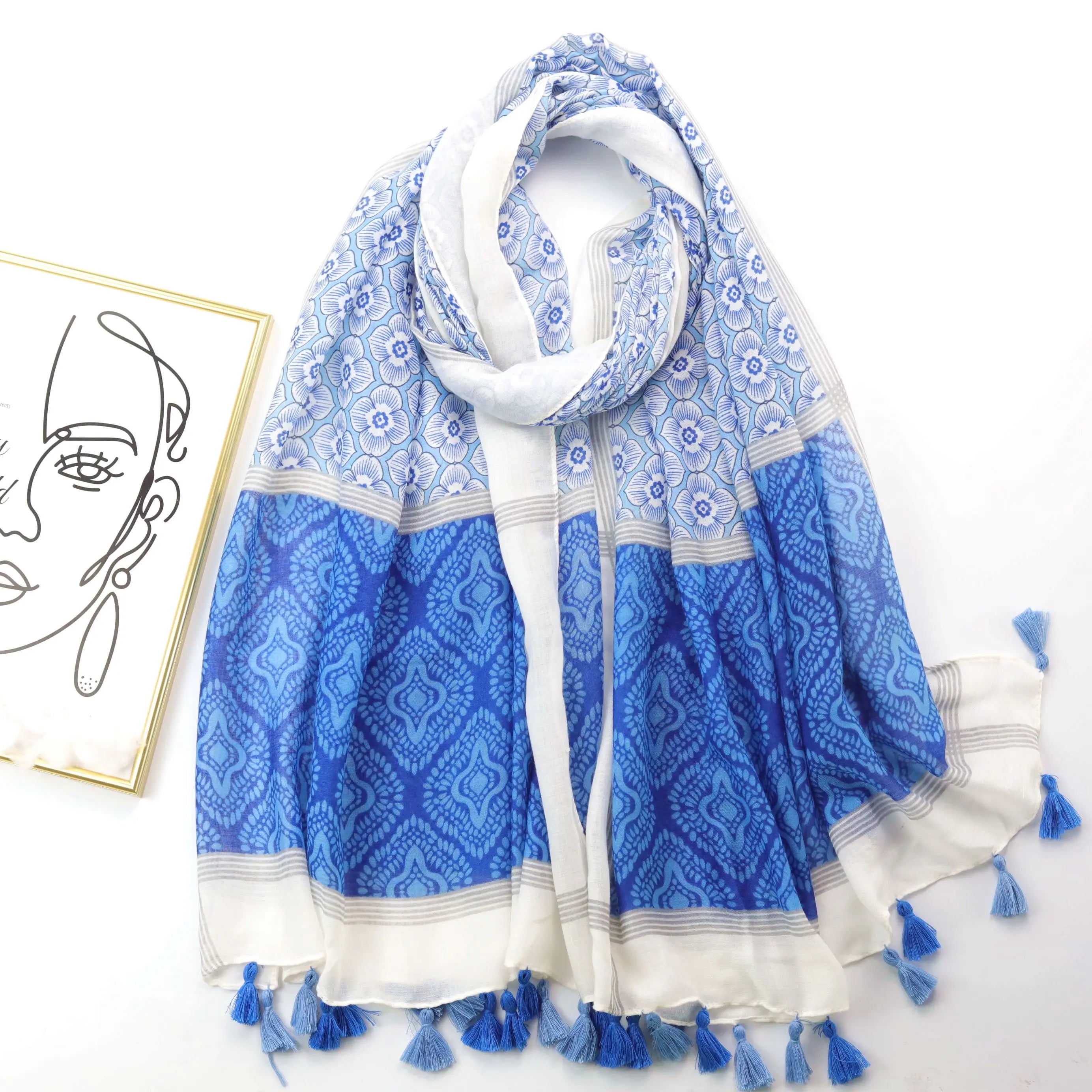 Bohemian Style Cotton Material  Headscarf Head Wrap Long Hijab Turban Ladies Scarf 90CM Length Scarfs for Women Stylish