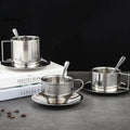 Lihong Wholesale Custom logo Water Milk Tea Mug Cup Reusable Tea Cups Saucers Stainless Steel Coffee Cup Set with Soup Ladle