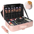 Relavel Professional Travel Makeup Case Pink PU Leather Large Capacity Cosmetic Bags Makeup Organizer with Divider for Artists