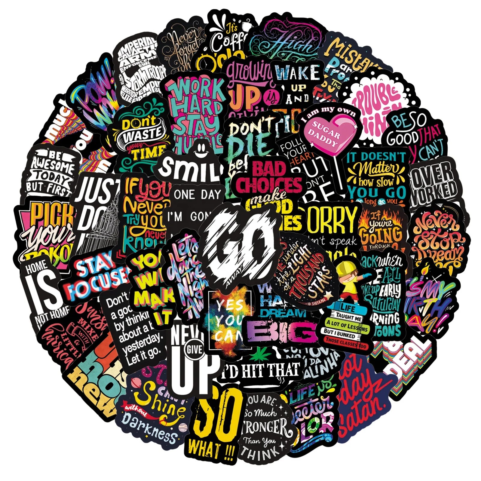 50Pcs Dark Colorful English Words Inspirational Sticker for Girl Scrapbook Decorative Diy Graffiti Phone Paper Stickers