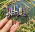 HZ Direct Supplier Tree Fork natural gemstone Crystal Rainbow Colorful Gold Comb Bridal Silver Thread 20 Tooth Comb