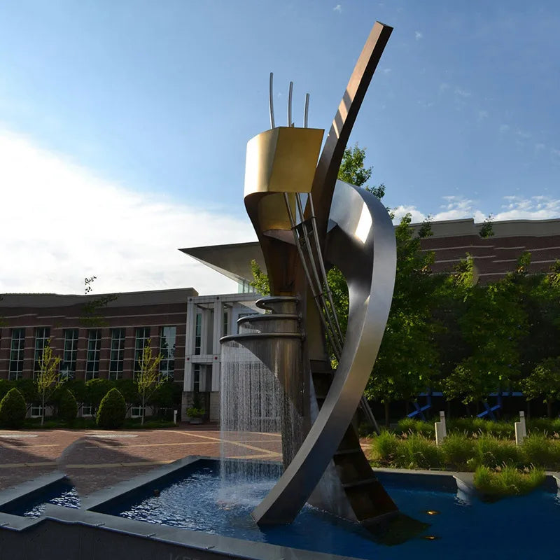 Custom Modern Stainless Steel Abstract Statue Metal Fountain Art Sculpture for Office Building Garden Ornament