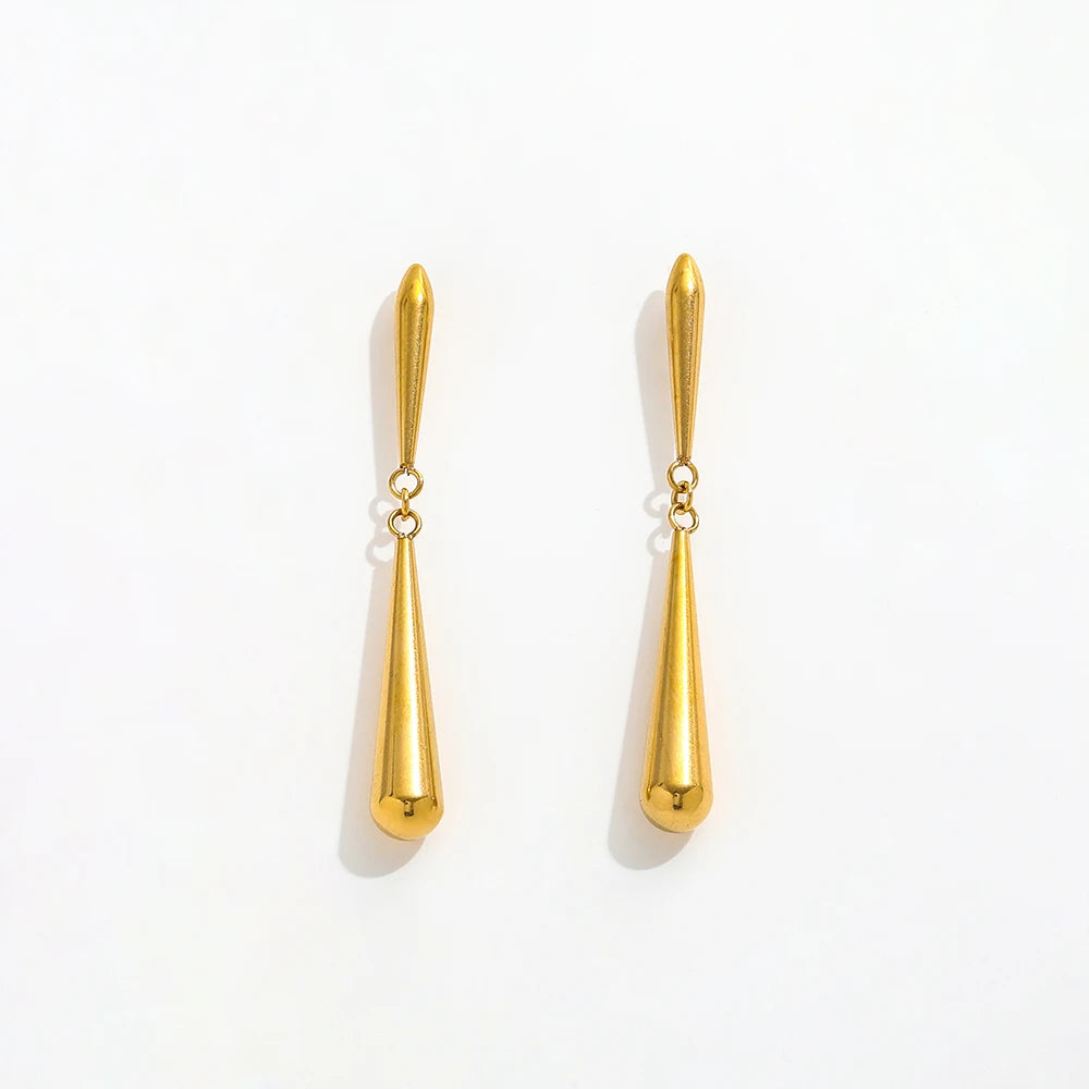 High End PVD 18K Gold Plated Water Drop Tassel Pendant Stud Earrings Stainless Steel Jewelry Wholesale