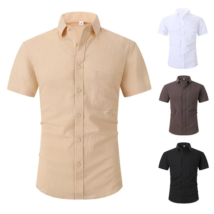 Wholesale High Quality Summer Simple New Flax Ice Cool Light Breathable Solid Color Half-sleeve Linen Shirt