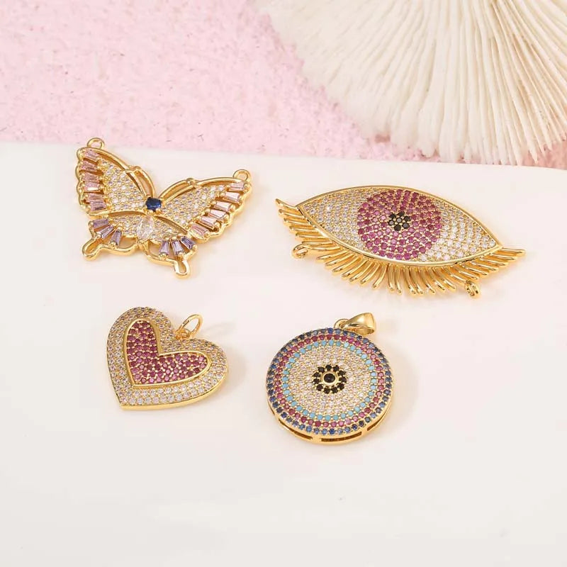 New Arrivals Evil Eye Heart Butterfly Shaped 14K Gold Plated Cubic Zirconia Necklace Jewelry Charm Pendants