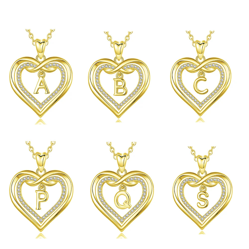 Merryshine Graduation Gift Jewelry Tiny Cubic Zirconia 18k Gold Plated Link Chain Heart Initial Pendants Necklace