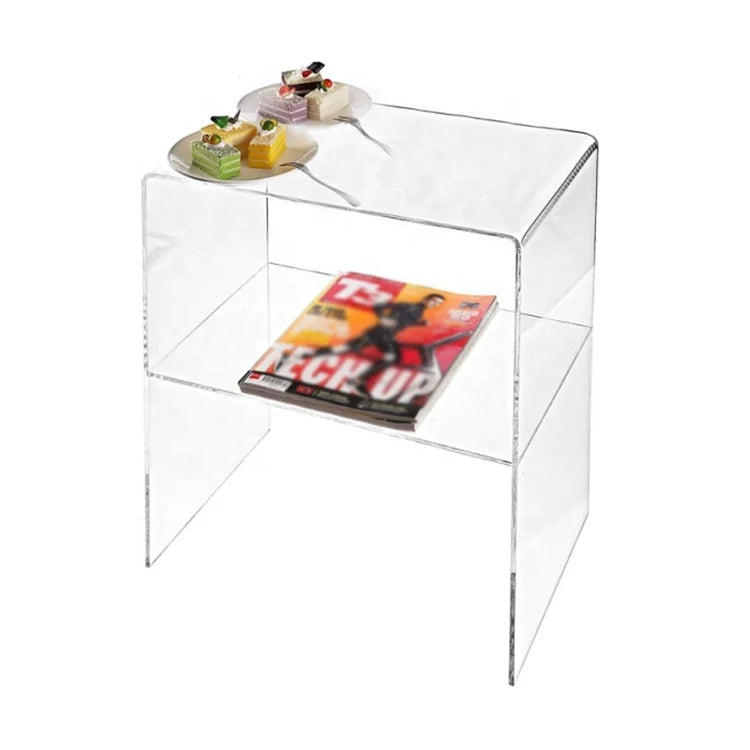 Modern CONVENIENT CLEAR ACRYLIC BEDSIDE TABLE with SHELVES a TRANSPARENT ACRYLIC SIDE COFFEE TABLE FOR BEDROOM