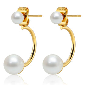 Stainless Steel Huggie Half Hoop Earrings Ball Screw Back Small Gold Silver Pearl Earrings for Women