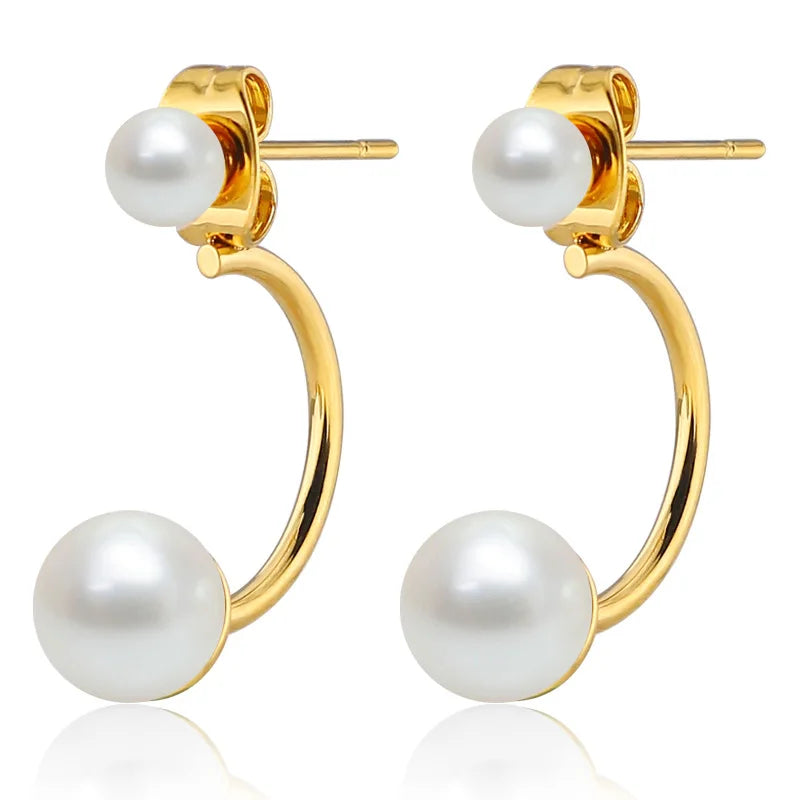 Stainless Steel Huggie Half Hoop Earrings Ball Screw Back Small Gold Silver Pearl Earrings for Women