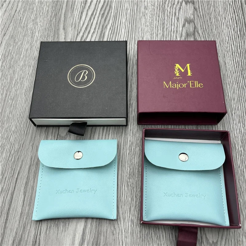 Custom Macaron Color Blue Leather Envelope Gift Pouch Luxury PU Leather Jewelry Bag With Metal Button
