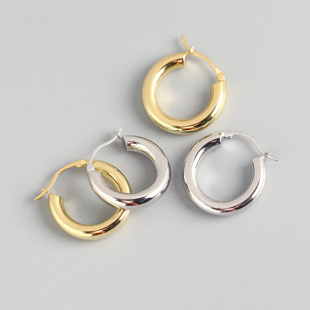 New Fashion Wide Heavy INS 925 Sterling Silver Jewelry Huggie Hoop Earrings Women YHE0216