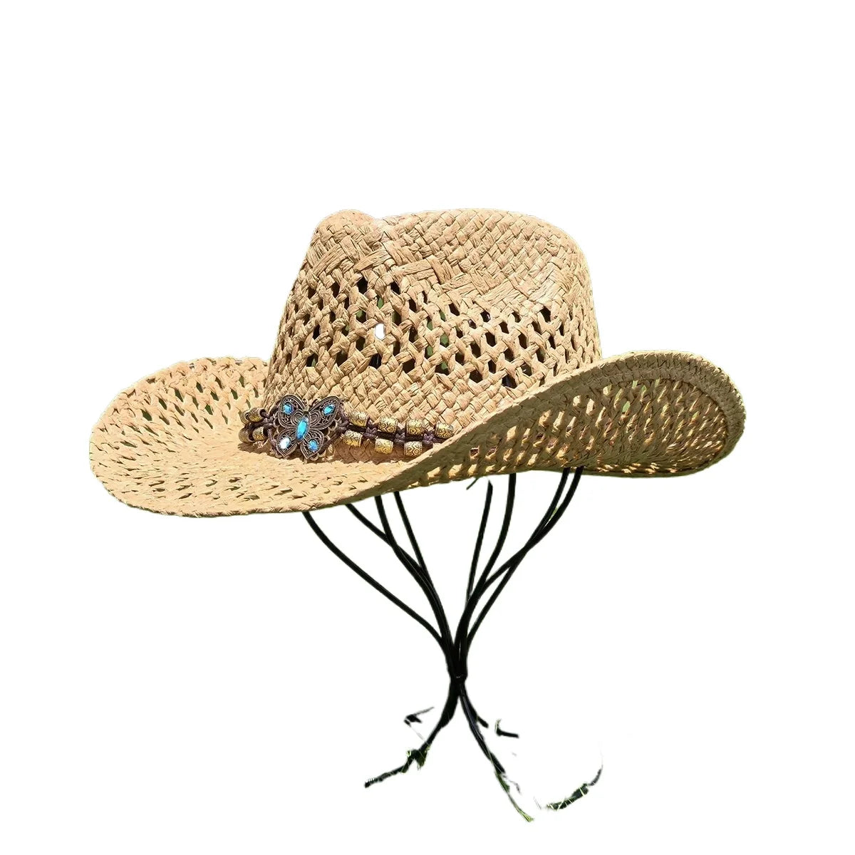 Shapable Brim Straw Cowboy Hat Hollowed Summer Sun Women Straw Hats Wide Brim Beach Cowgirl Hats Sombreros