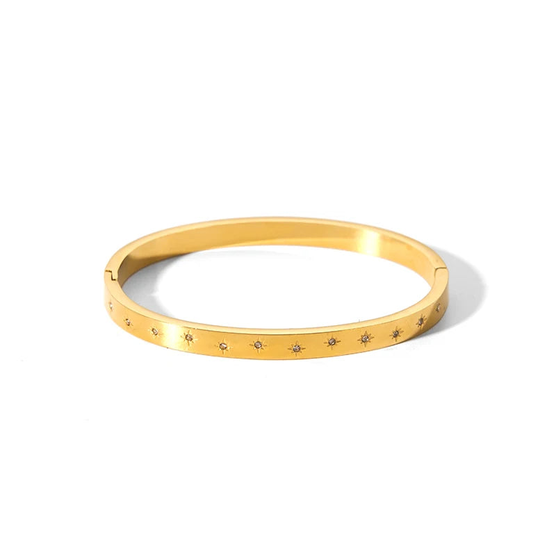 Best Selling 18K Gold Plated Stainless Steel Cubic Zirconia Sun Cuff Bangle Tarnish Free Hypoallergenic Jewelry Bracelet  Women