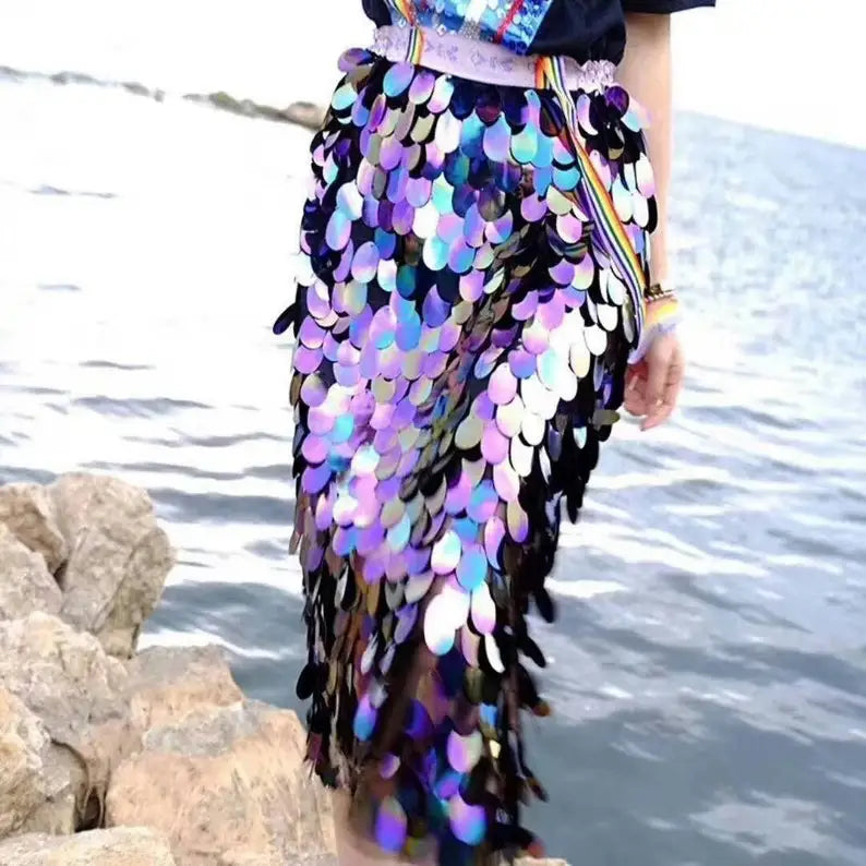 Iridescent Mermaid Sequin Dress rainbow Sequin Lace Fabric