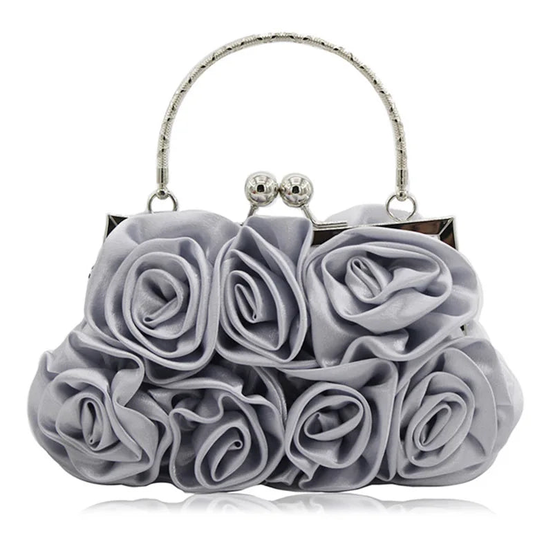 New Red Rose Flower Evening Bag for Ladies Wedding Party Purses Bridal Stylish Tote Bags Silk Handmade Women's Handbag