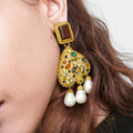 Fashion Unique New Brass Alloy Heart Dangle Colorful Zircon Beads Paving Party Statement Dangle Drop Earrings Women Jewelry