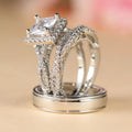 Rose Gold Three Piece Ring Set Featuring Diamonds and Zirconia Perfect for Couples Sparkling With Color Separation Elegance