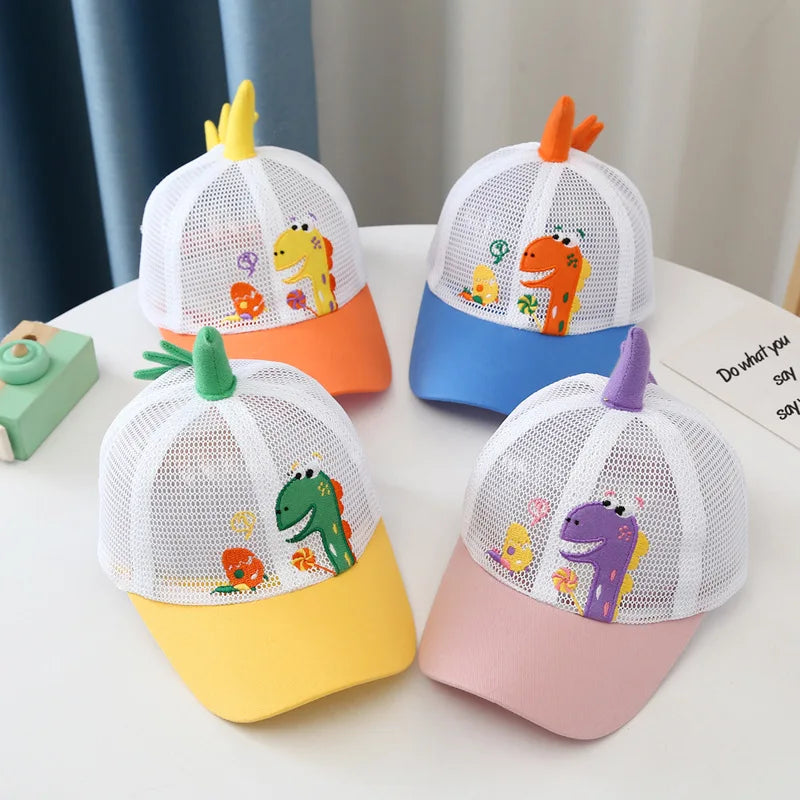 Wholesale Custom Multi Color Embroidery Dinosaur Patch Logo Full Mesh Trucker Cap Trucker Hats for Kids