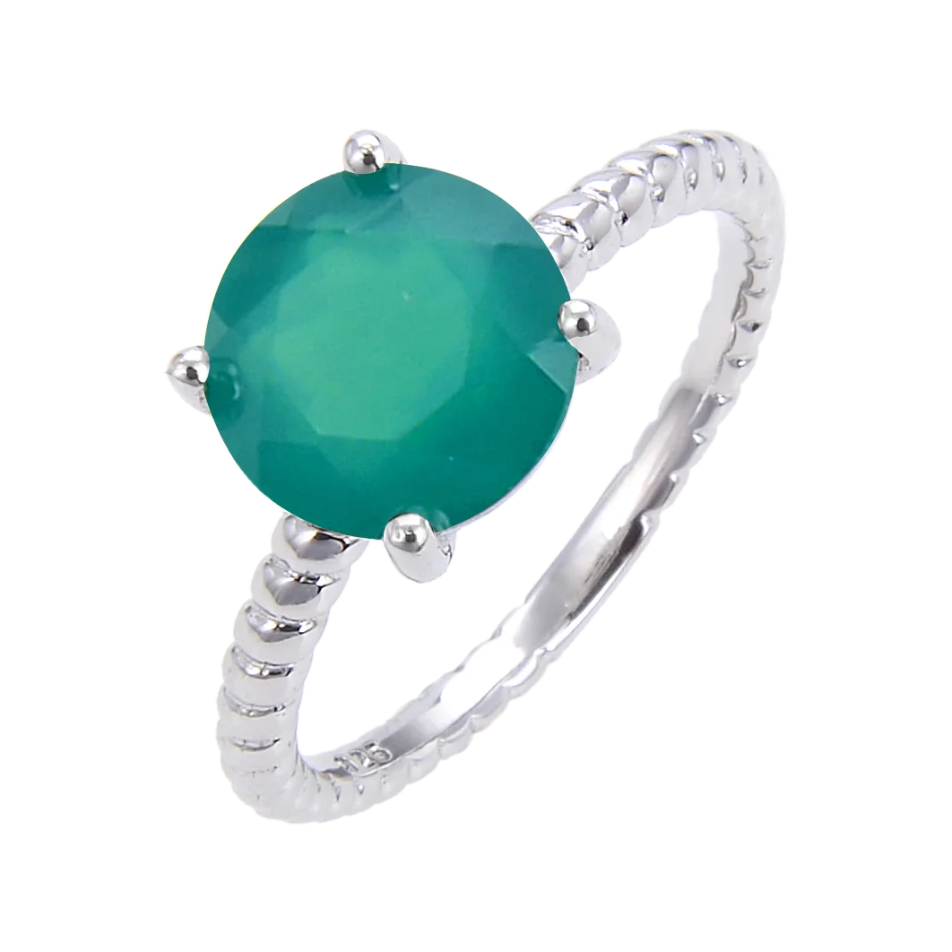 C5035 Abiding Twist Band Stackable Rings Round Natural Green Agate 925 Sterling Solitaire Silver Ring for Women