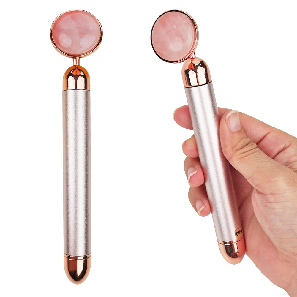 Electric Vibrating Jade Roller Rose Quartz Facial Roller Massager for Face Eye