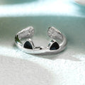 2025 New Cute Cat Ear Open Rings Pink Black Enamel Ear Paw End Adjustable Silver Plated Trendy Opening Women Girl Party Jewelry