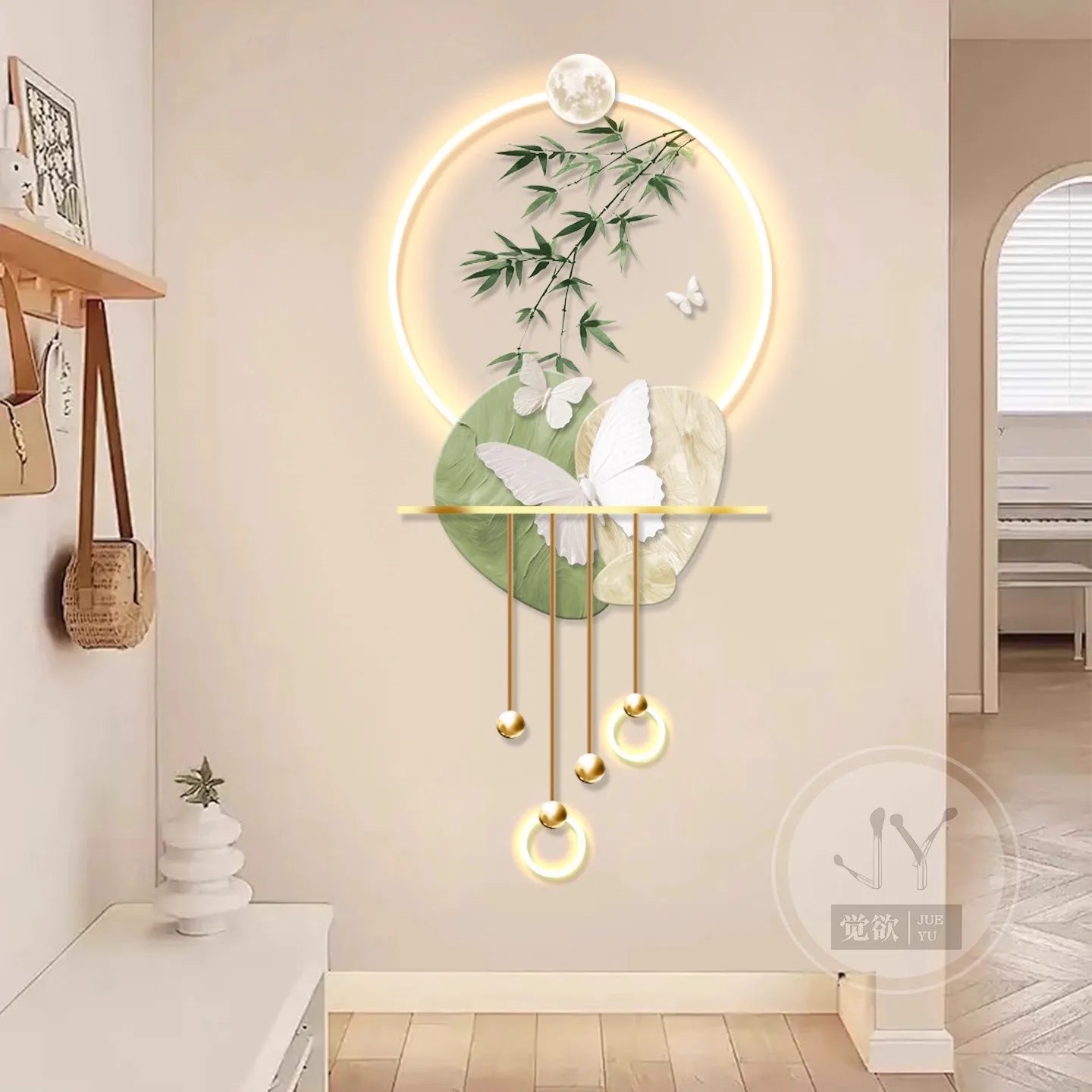 Acrylic Butterfly Lantern Painting Chinese Style Wood Base Gravure Printed Eco-Friendly Water Resistant for Living Room Bedroom