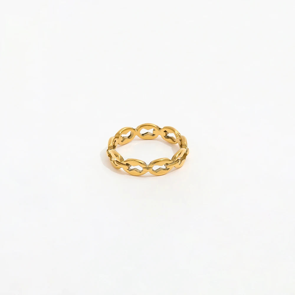 Joolim Jewelry Wholesale 18K Gold Plated Hollow Link Chain Stainless Steel Rings for Women Rings