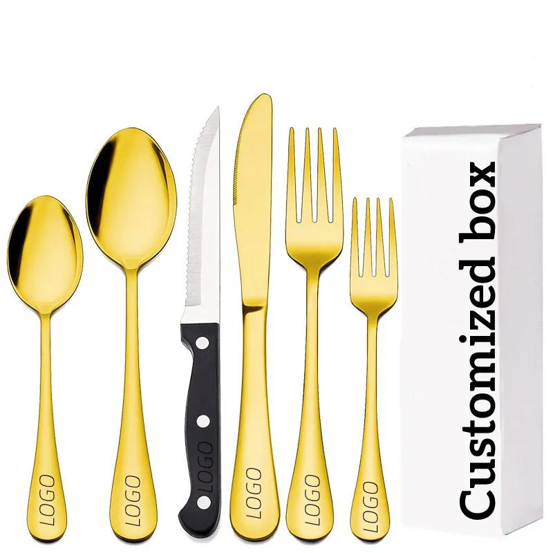 Hot Selling Durable 24 Piezas De Acero Inoxidable 410 Chapado En Oro Vajilla De Cocina Juego De Cubiertos.
