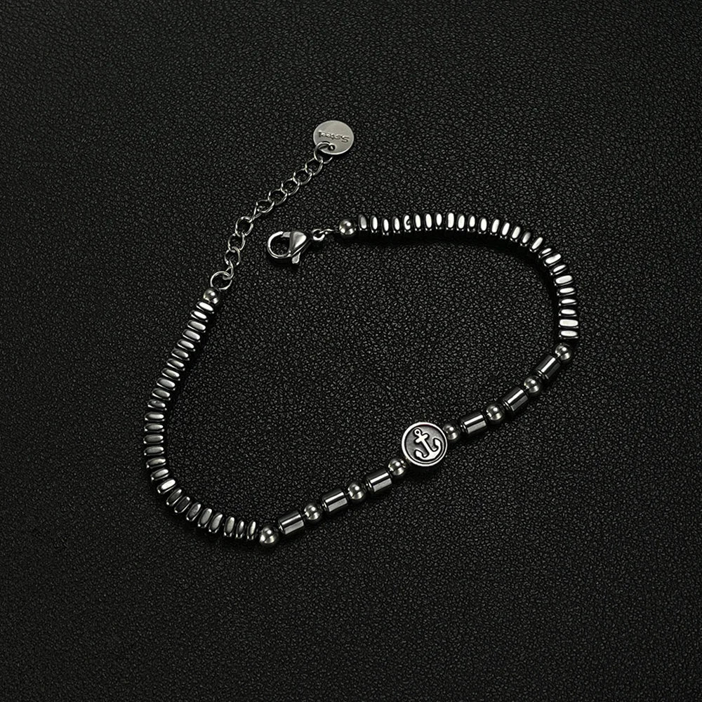 European and American Retro Black Gallstone Bracelet Bangle Stainless Steel Anchor Men's Bracelet Hand Jewellery