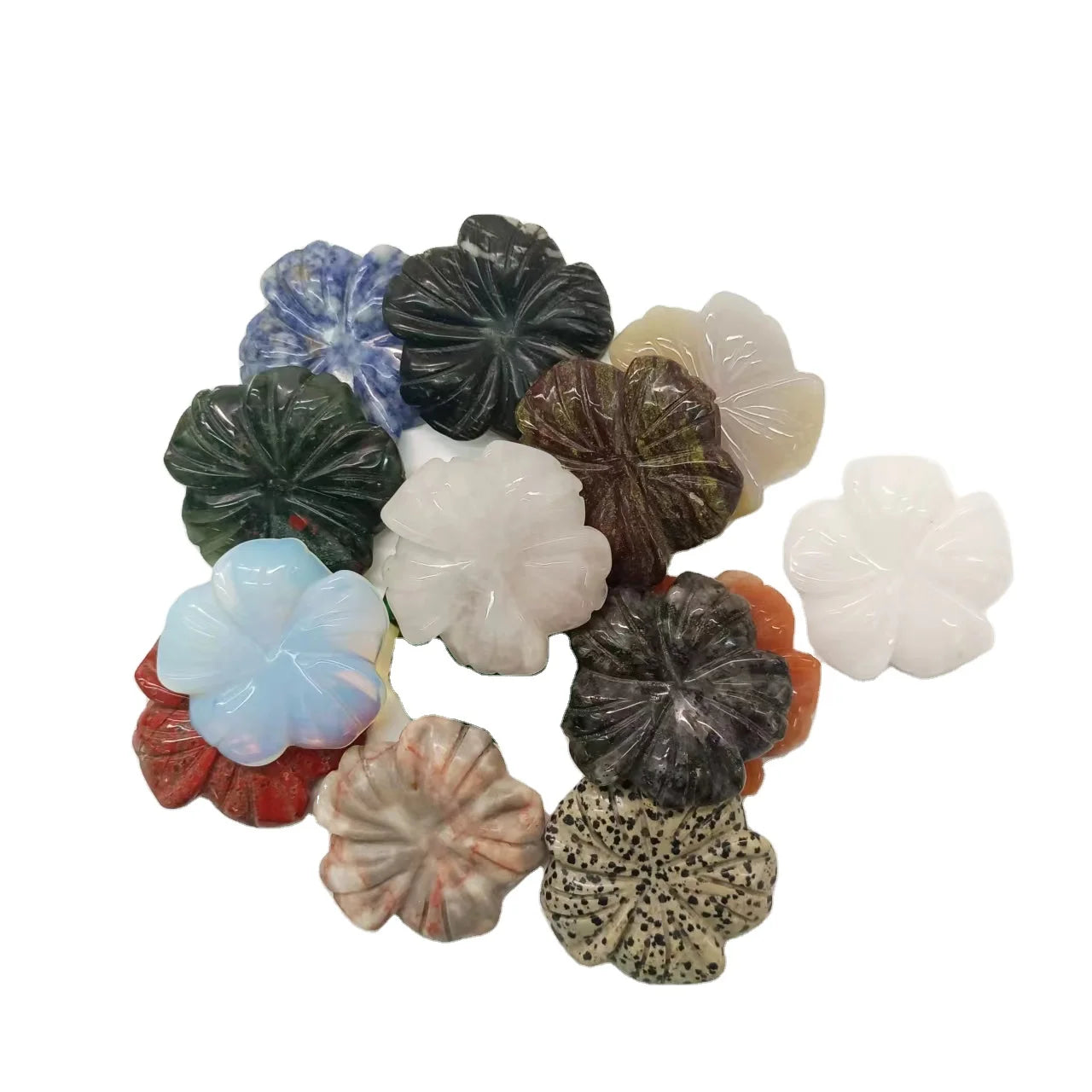 Five-petaled Flowers Hand Carved Crystal Different Materials Quartz Labradorite Obsidian Unakite Flowers for Decoration