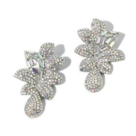 European and American Exaggerated Creative Rhinestone Flower Drop Earrings Luxury Shiny Crytal Metal Drop Earrings Accessories