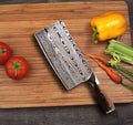 Damascus Laser Pattern Stainless Steel Cleaver Knife 7 Inch Vegetable Meat Full Tang Ambidextrous Ergonomic Handle Knife